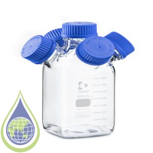 DURAN® GL 45 Hydra Square Bottle, Clear, 1000ml, with 4 GL 45 Side Necks