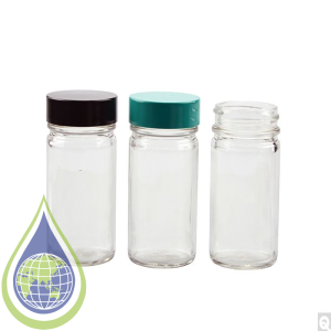 2.5oz (75ml) Clear Composite Test Jar with 43-400 Black Phenolic PolyCone Lined Cap attached, Vacuum & Ionized