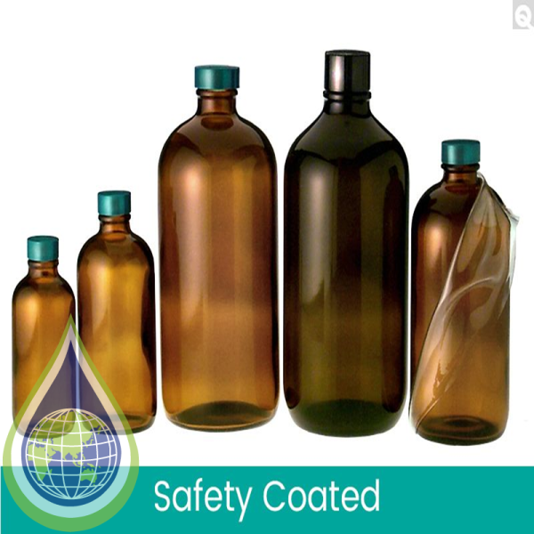 4oz (120ml) Safety Coated Amber Boston Round with 22-400 Black Phenolic ...