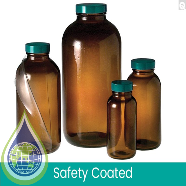 32oz (950ml) Safety Coated Amber Wide Mouth Packer with 53-400 Black ...