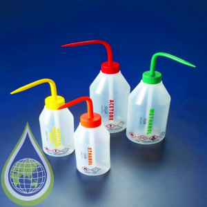 Azlon Wash Bottle, 250 Ml, Slope Shoulder, Water, White Closure And Print, Ldpe