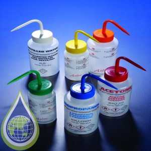 Azlon Wash Bottle, 500 Ml, Multi-Lingual Region 2 (No, Dk, Sw, En) Scandanavian, Non-Venting, Wide Neck, Water, White Pp Closure, Ldpe